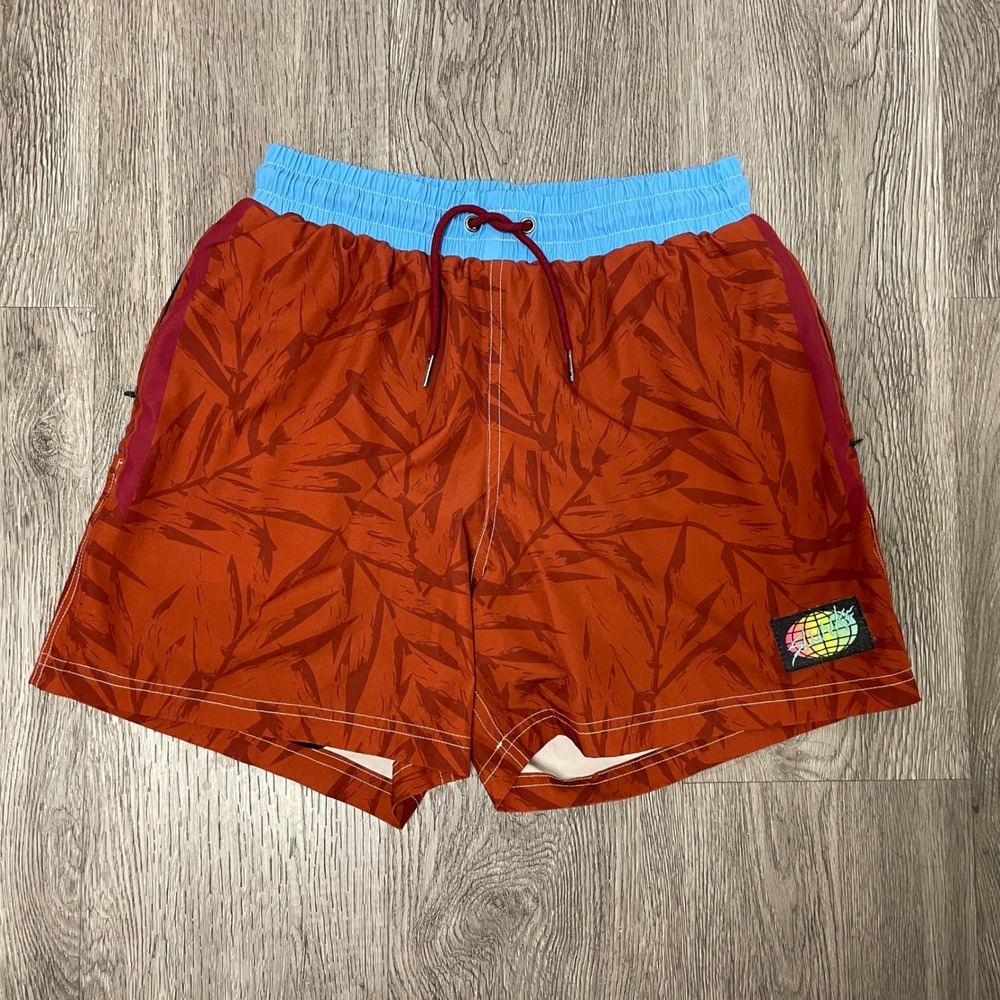 Slunks Shorts Mens XS Red Floral Compression Lined Volleyball Hike Board Gym